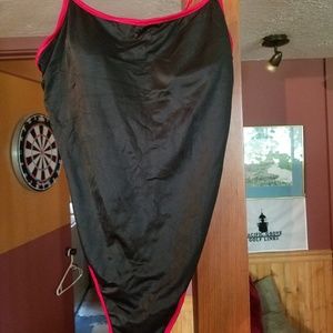 One piece black swimsuit w/red piping GREAT shape!